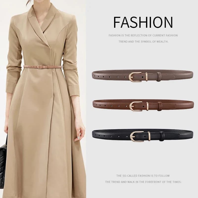 Women's Thin Leather Belt Personalized Alloy Buckle Simple Fashion High Quality Waistband Decorate Belt with Jeans Coat
