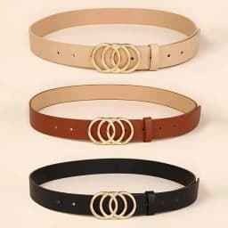 1PC Women's Belt Trend Triple Round Buckle Belt Simple Versatile Youth Belt PU Leather Belt Paired with Jeans Dress Ladies Belts