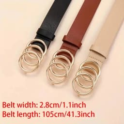 1PC Women's Belt Trend Triple Round Buckle Belt Simple Versatile Youth Belt PU Leather Belt Paired with Jeans Dress Ladies Belts