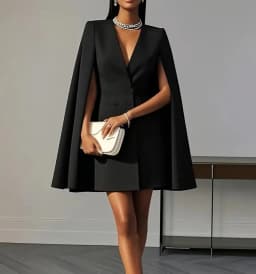 Women Dresses 2025 Spring Autumn New Commuting Double Breasted Shawl Cape Solid Color V-Neck Mini Dress Fashion Women's Clothing