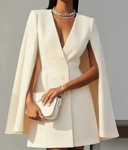 Women Dresses 2025 Spring Autumn New Commuting Double Breasted Shawl Cape Solid Color V-Neck Mini Dress Fashion Women's Clothing