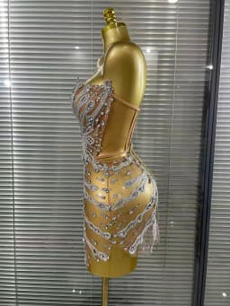Shining Sequins Women Sexy Strapless Mesh See Through Bodycon Mini Dress Nightclub Party Celebrate Birthday Stage Wear
