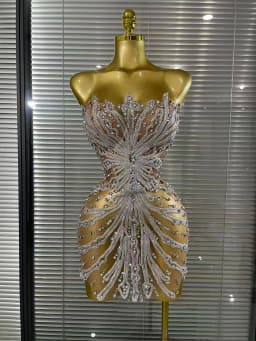 Shining Sequins Women Sexy Strapless Mesh See Through Bodycon Mini Dress Nightclub Party Celebrate Birthday Stage Wear