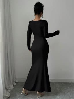 Women's Four Seasons New Style Women's Elegant Temperament Retro Solid Color Square Collar Long Sleeve Dress