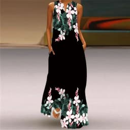 Summer Women's Artistic Retro Sleeveless V-neck Pullover Print Sexy Dress Long Skirt Women's Loose Waist Oversized Swing Skirt
