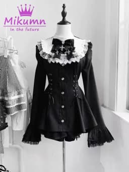 Mikumn Harajuku Y2k Japanese Lolita Style Dress With Shorts Kawaii Vestidos Women Gothic Lace Bow Flare Sleeve Party Mini Dress
