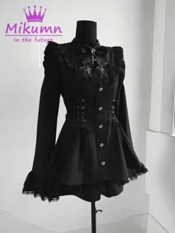 Mikumn Harajuku Y2k Japanese Lolita Style Dress With Shorts Kawaii Vestidos Women Gothic Lace Bow Flare Sleeve Party Mini Dress
