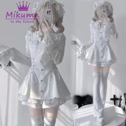 Mikumn Harajuku Y2k Japanese Lolita Style Dress With Shorts Kawaii Vestidos Women Gothic Lace Bow Flare Sleeve Party Mini Dress