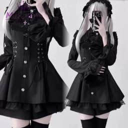 Mikumn Harajuku Y2k Japanese Lolita Style Dress With Shorts Kawaii Vestidos Women Gothic Lace Bow Flare Sleeve Party Mini Dress