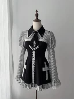 2025 Japanese Sweet Lolita Kawaii Dress Women Spring Printed Bow Fake Two Piece Dress Female Korea Style Design Party Clothing