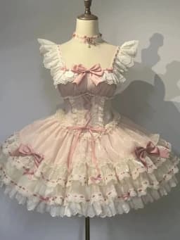 2025 Japanese Sweet Lolita Kawaii Dress Women Spring Printed Bow Fake Two Piece Dress Female Korea Style Design Party Clothing