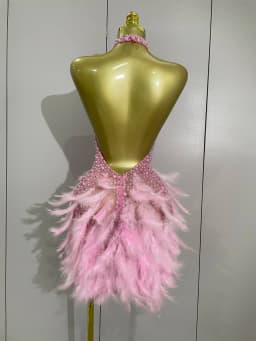 Women Luxury Rhinestones Pearls Feathers Halter Backless Short Dress Women Sexy Celebrate Birthday Dress Nightclub Stage Costume