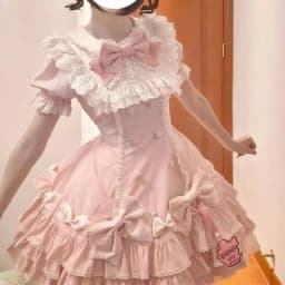 Japanese Sweet Lolita Kawaii Short Dress Women Pink Princess Y2k Bow Ruches Slim Dresses Female Korea Style Design Chic Outfits