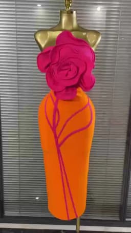 Orange Color Women Sexy Big Florals Shining Rhinestones Bodycon Long Bandage Dress Nightclub Party Bar Singer Show Stage Wear
