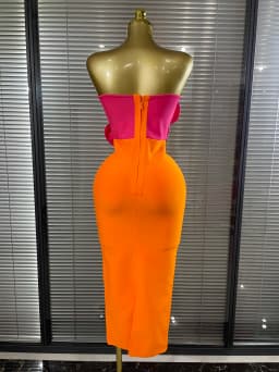 Orange Color Women Sexy Big Florals Shining Rhinestones Bodycon Long Bandage Dress Nightclub Party Bar Singer Show Stage Wear