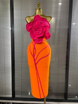 Orange Color Women Sexy Big Florals Shining Rhinestones Bodycon Long Bandage Dress Nightclub Party Bar Singer Show Stage Wear