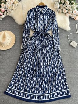 Elegant A-Line Printed Shirt Dress Long Sleeve Turn-down Collar Slimming Waist High Waist Korean Style Spring Autumn Dress