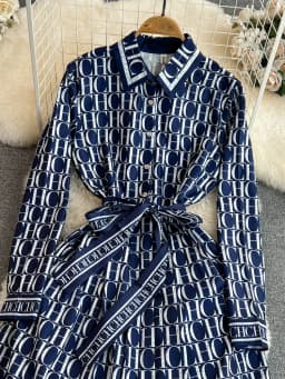 Elegant A-Line Printed Shirt Dress Long Sleeve Turn-down Collar Slimming Waist High Waist Korean Style Spring Autumn Dress