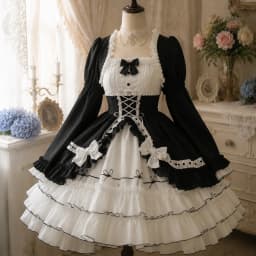 Lolita Kawaii Y2k Long Sleeve Strap Dress Japanese Knee-Length Women Elegant Lace Bow Patchwork Ball Gown Sweet All Season