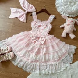 Lolita Kawaii Y2k Long Sleeve Strap Dress Japanese Knee-Length Women Elegant Lace Bow Patchwork Ball Gown Sweet All Season