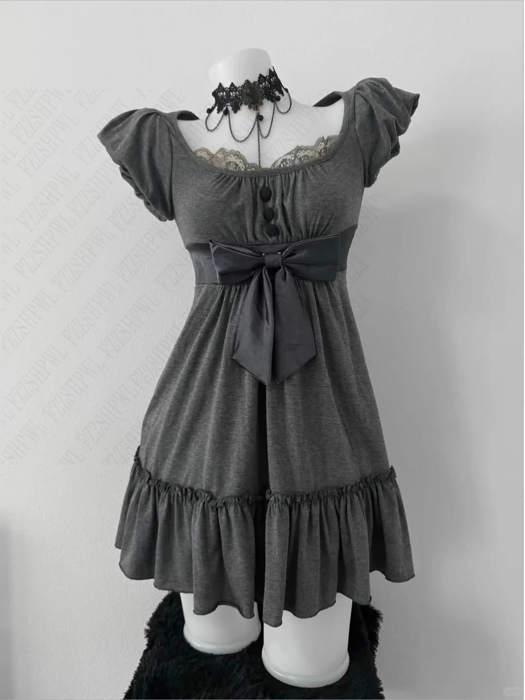 Women Grim Dress Gothica Classic Harajuku Aesthetic Frock Tide Fashion Y2K Clothing Vintage Chic Korean Slim Short-sleeve dress