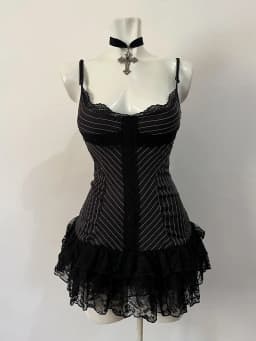 Women Grim Dress Gothica Classic Harajuku Aesthetic Frock Tide Fashion Y2K Clothing Vintage Chic Korean Slim Short-sleeve dress