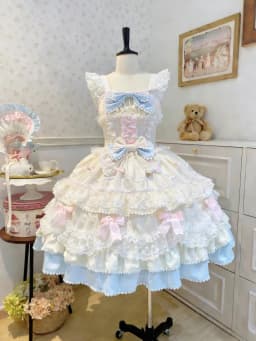 Y2K Sweet Lolita Jks Strap Dress Women Solid Ruffle Lace Bow Patchwork Kawaii Princess Ball Gown Knee-Length Elegant Party