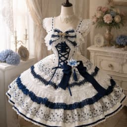 Y2K Sweet Lolita Jks Strap Dress Women Solid Ruffle Lace Bow Patchwork Kawaii Princess Ball Gown Knee-Length Elegant Party