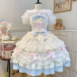 Y2K Sweet Lolita Jks Strap Dress Women Solid Ruffle Lace Bow Patchwork Kawaii Princess Ball Gown Knee-Length Elegant Party