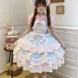 Y2K Sweet Lolita Jks Strap Dress Women Solid Ruffle Lace Bow Patchwork Kawaii Princess Ball Gown Knee-Length Elegant Party