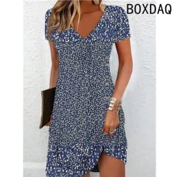 Summer Short Sleeves V-Neck Beach Party Dress 3D Colorful Floral Casual A-Line Dress Big Size 3XL Female Outdoor Dress Sundress