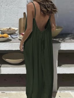 Women's Loose Sundress Sexy Backless Lace Up Slip White Linen Homewear Long Maxi Party Dresses OUFY-20260409001