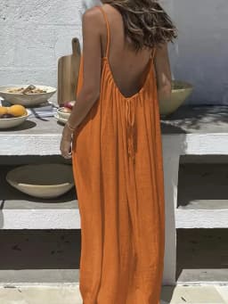 Women's Loose Sundress Sexy Backless Lace Up Slip White Linen Homewear Long Maxi Party Dresses OUFY-20260409001