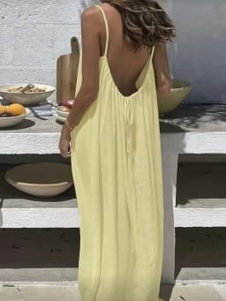 Women's Loose Sundress Sexy Backless Lace Up Slip White Linen Homewear Long Maxi Party Dresses OUFY-20260409001