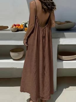 Women's Loose Sundress Sexy Backless Lace Up Slip White Linen Homewear Long Maxi Party Dresses OUFY-20260409001