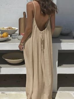 Women's Loose Sundress Sexy Backless Lace Up Slip White Linen Homewear Long Maxi Party Dresses OUFY-20260409001
