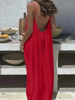Women's Loose Sundress Sexy Backless Lace Up Slip White Linen Homewear Long Maxi Party Dresses OUFY-20260409001