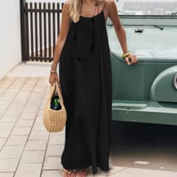 Women's Loose Sundress Sexy Backless Lace Up Slip White Linen Homewear Long Maxi Party Dresses OUFY-20260409001