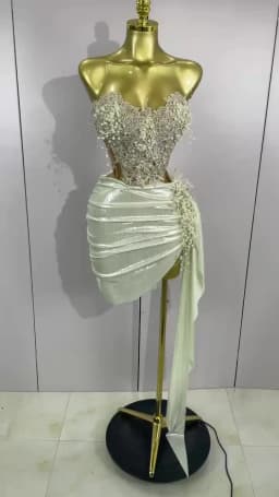 STOCK Luxury Shining Pearls Sexy Asymmetrical Skirt 2 PCS Set 2025 Women Evening Birthday Party Stage Dancer Performance Costume