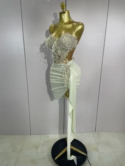 STOCK Luxury Shining Pearls Sexy Asymmetrical Skirt 2 PCS Set 2025 Women Evening Birthday Party Stage Dancer Performance Costume
