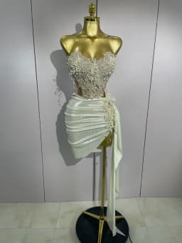 STOCK Luxury Shining Pearls Sexy Asymmetrical Skirt 2 PCS Set 2025 Women Evening Birthday Party Stage Dancer Performance Costume