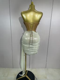 STOCK Luxury Shining Pearls Sexy Asymmetrical Skirt 2 PCS Set 2025 Women Evening Birthday Party Stage Dancer Performance Costume