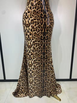 Women Sexy Sleeveless Halter Backless Leopard Sequin Mermaid Maxi Long Dress Bodycon Evening Party Celebrity Elegant Dress