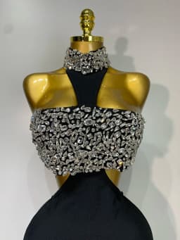 Women Sexy Backless Sparkly Crystal Diamonds Black Bodycon Bandage Dress Celebrity Elegant Evening Club Party Birthday Dresses