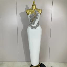 Sexy Backless Sparkly Crystal Diamonds White Bodycon Bandage Dress Women Celebrity Elegant Evening Club Party Birthday Dresses