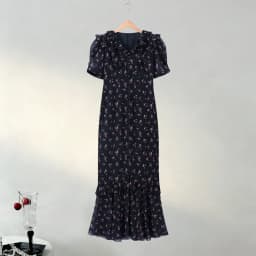 Floral Puff Sleeves Maxi Dresses Women's Slim Waist-cinching Hip-wrap V-neck Dress 2026 New Ladies Summer Vacation Outwear