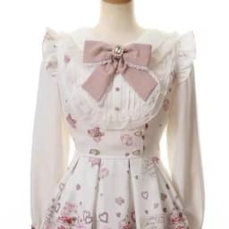 Japanese Kawaii Rhinestone Bow Dress Set Women Sweet Cute Lolita Style Lace Pearl Print Shirt Dresses Gothic Y2k Tea Party Dress
