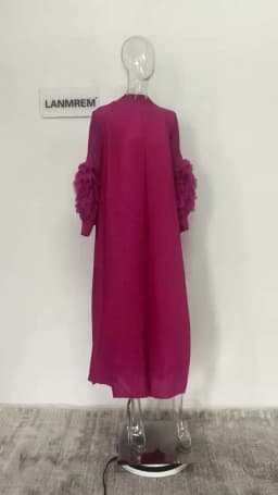 LANMREM Maxi Pleated Dress Round Neck Spliced Fungus Full Sleeve Dresses For Women 2025 New Spring Clothing 2Qa1331