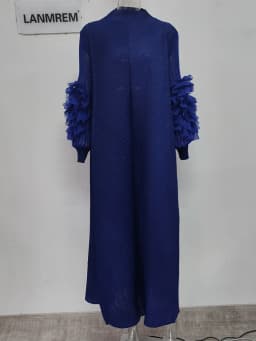 LANMREM Maxi Pleated Dress Round Neck Spliced Fungus Full Sleeve Dresses For Women 2025 New Spring Clothing 2Qa1331