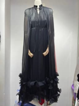 SHENGPALAE Commuting Style V-neck Cape Style Black Fungus Edge Double-layer Hem Dresses For Women 2026 Autumn New